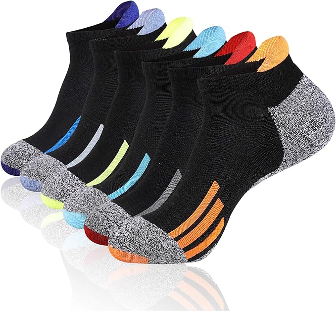 JOYNÉE Mens Ankle Low Cut Athletic Tab Socks for Men Sport Comfort Cushion Sock 6 Pack